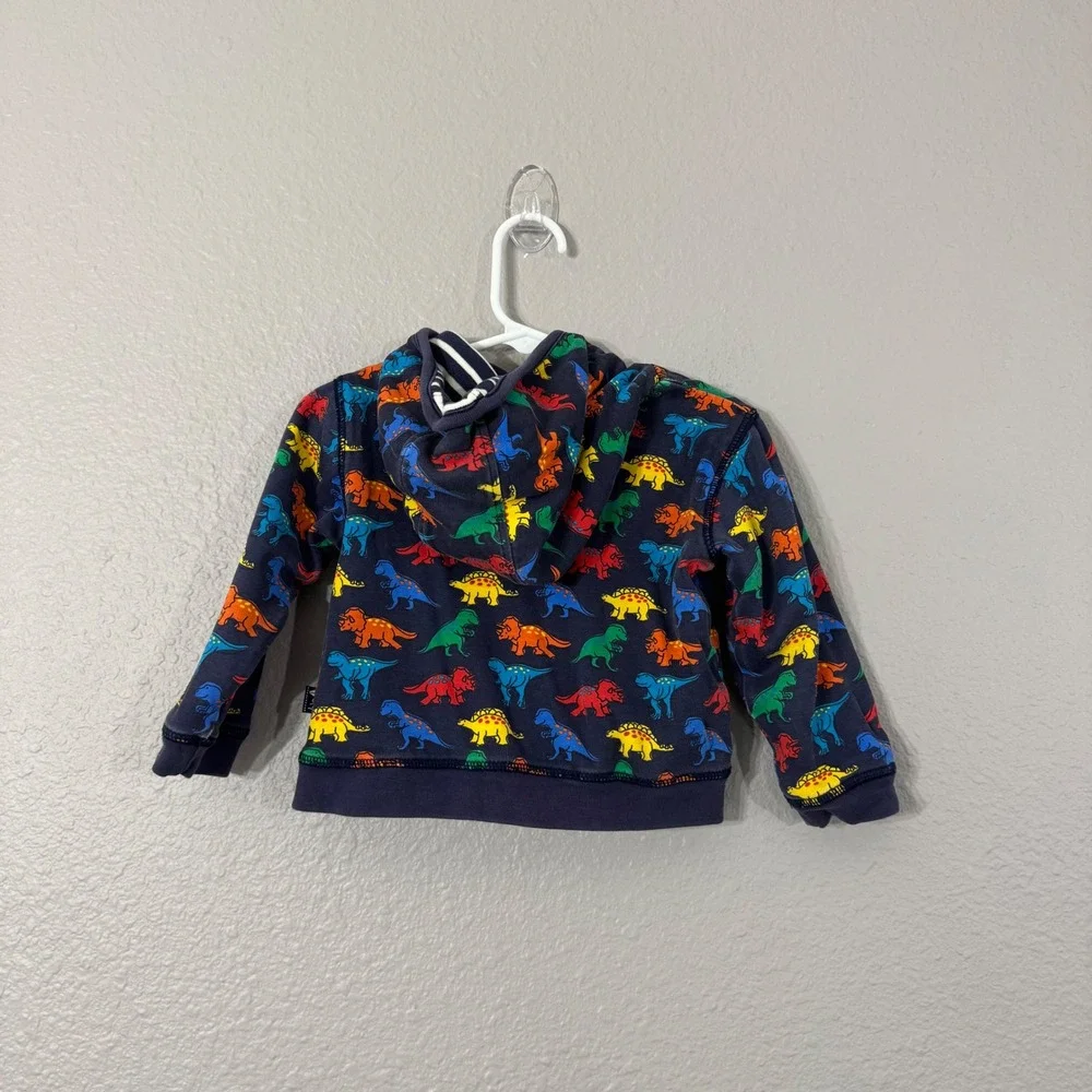 JoJo Maman Bébé Size 18-24M Navy‎ Reversible Dinosaur Stripe Full Zip Hoodie